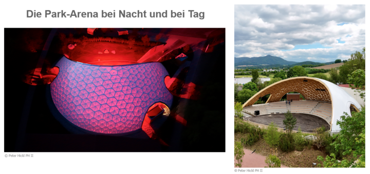 Park-Arena bei Nacht und bei Tag